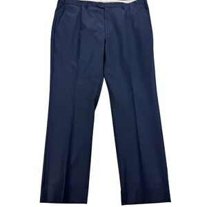 Santorelli Romeo Dress Pants Mens 42x33 Blue Check Wool Flat Front Classic Italy